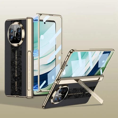 Funda plegable GKK con diseño de nubes y costuras en contraste para Huawei Mate X3/X5 (negro)