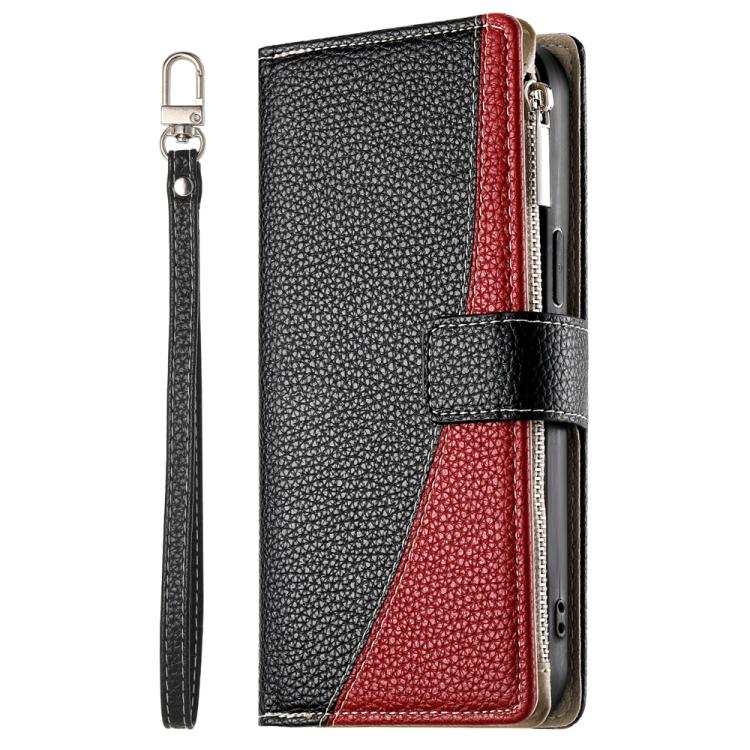 Funda de cuero con cremallera para Xiaomi 14T Pro, con múltiples tarjetas y costuras, con correa corta (negra)