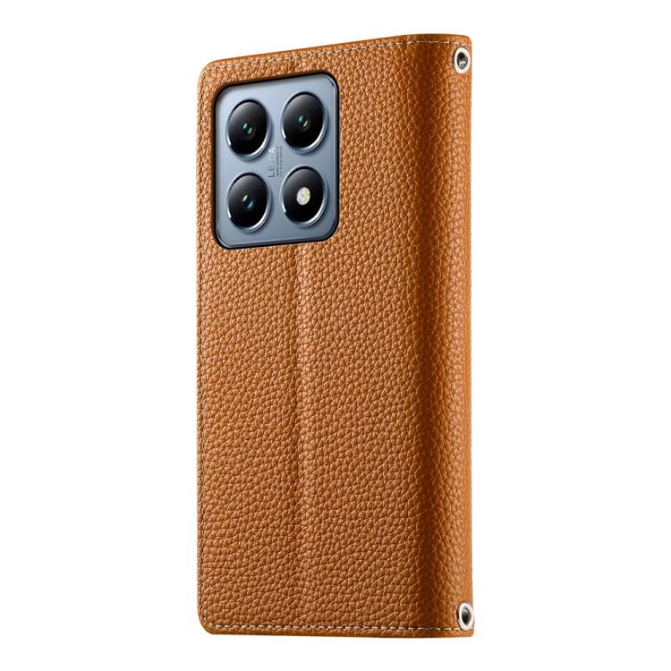 Funda de cuero con cremallera para Xiaomi 14T Pro, con múltiples tarjetas, costuras y correa corta (marrón)