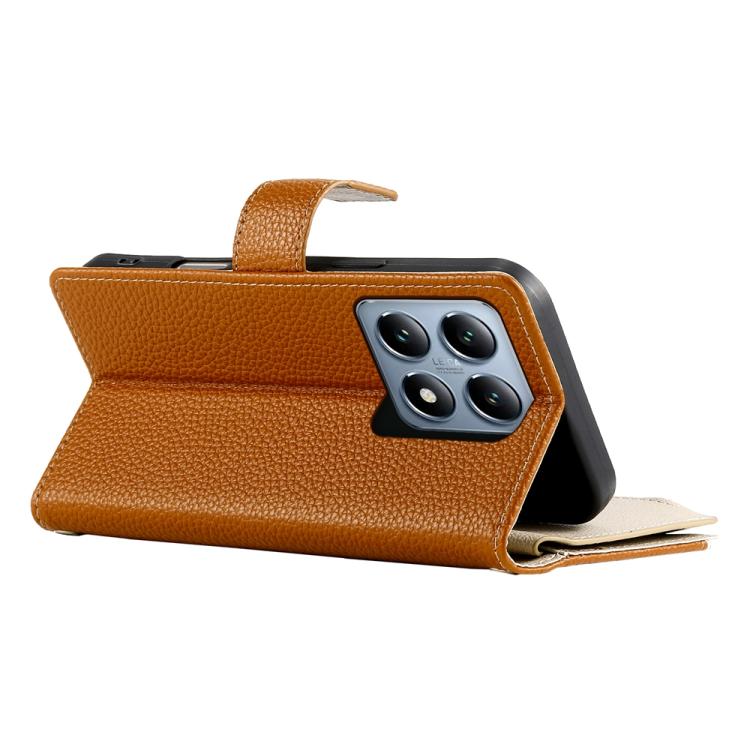 Funda de cuero con cremallera para Xiaomi 14T Pro, con múltiples tarjetas, costuras y correa corta (marrón)