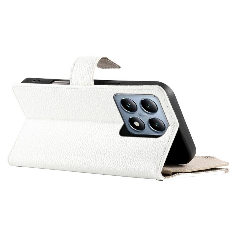 Funda de cuero con cremallera para Xiaomi 14T Pro, con múltiples tarjetas y costuras, con correa corta (blanca)