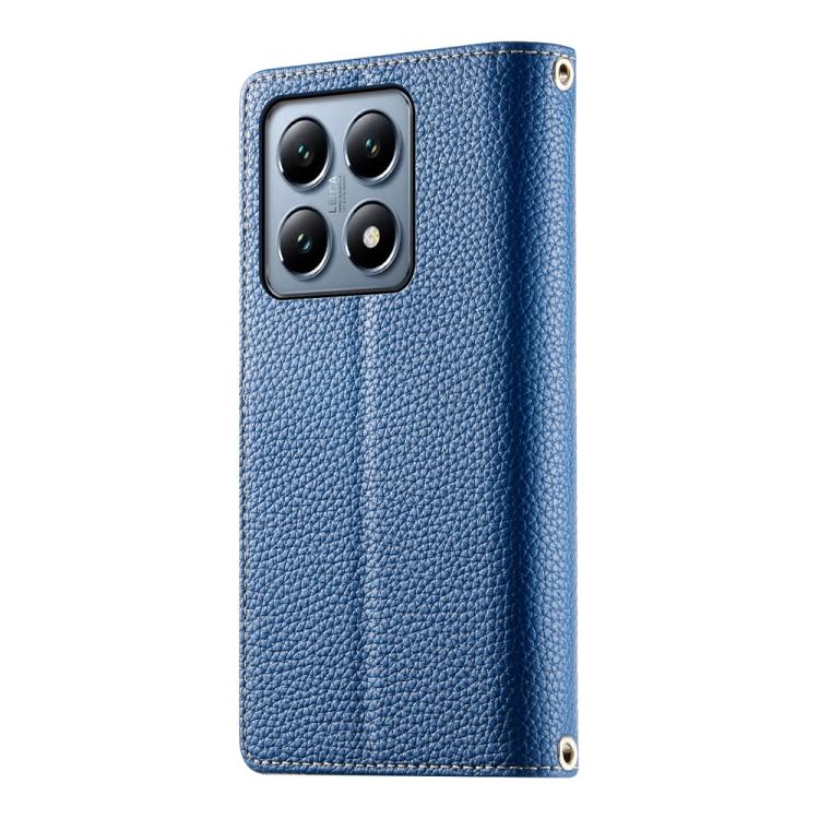 Funda de cuero con cremallera para Xiaomi 14T Pro, con múltiples tarjetas, costuras y correa corta (azul oscuro)