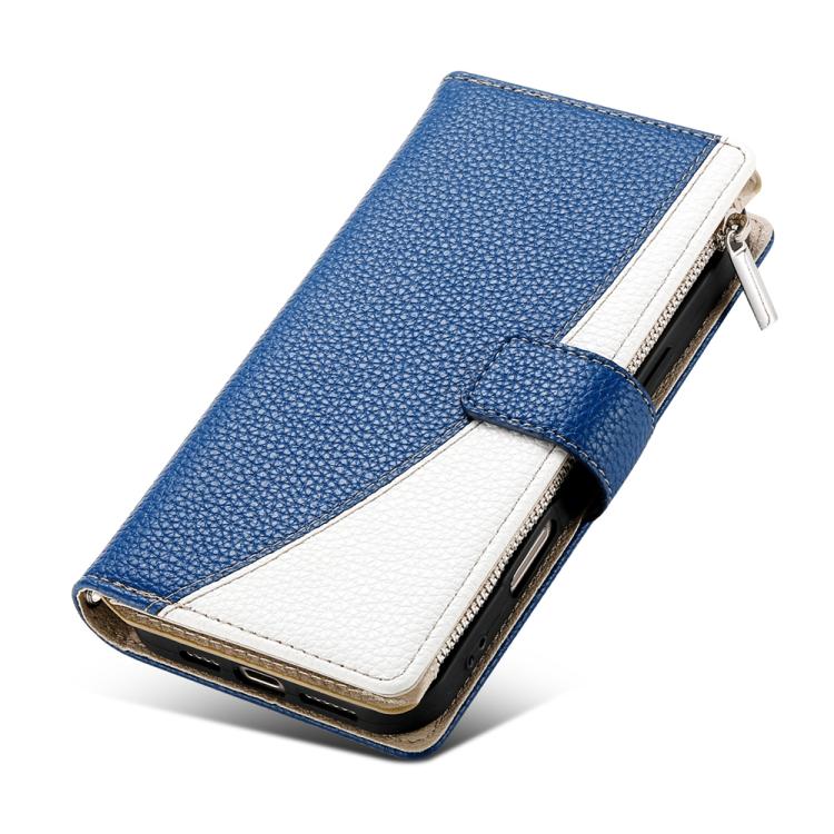 Funda de cuero con cremallera para Xiaomi 14T Pro, con múltiples tarjetas, costuras y correa corta (azul oscuro)