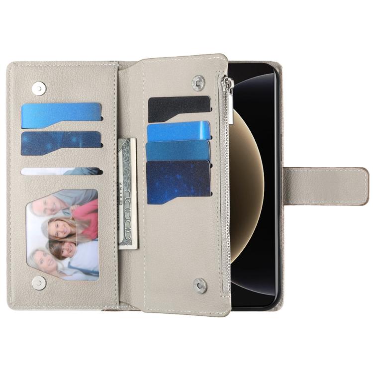 Funda de cuero con cremallera para Xiaomi 15 Pro, con múltiples tarjetas y costuras, con correa corta (negra)
