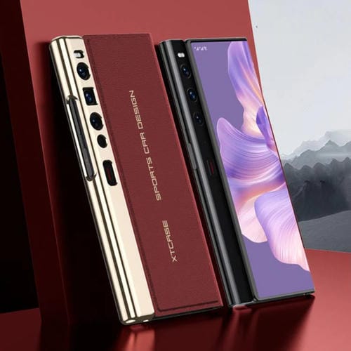 Funda plegable de cuero liso galvanizado GKK para Huawei Mate Xs 2 (roja)