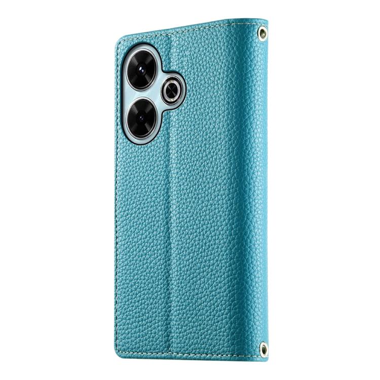 Funda de cuero con cremallera para Redmi 13 4G / 5G / Xiaomi Poco M6 4G, con costuras, múltiples tarjetas y correa corta (azul)