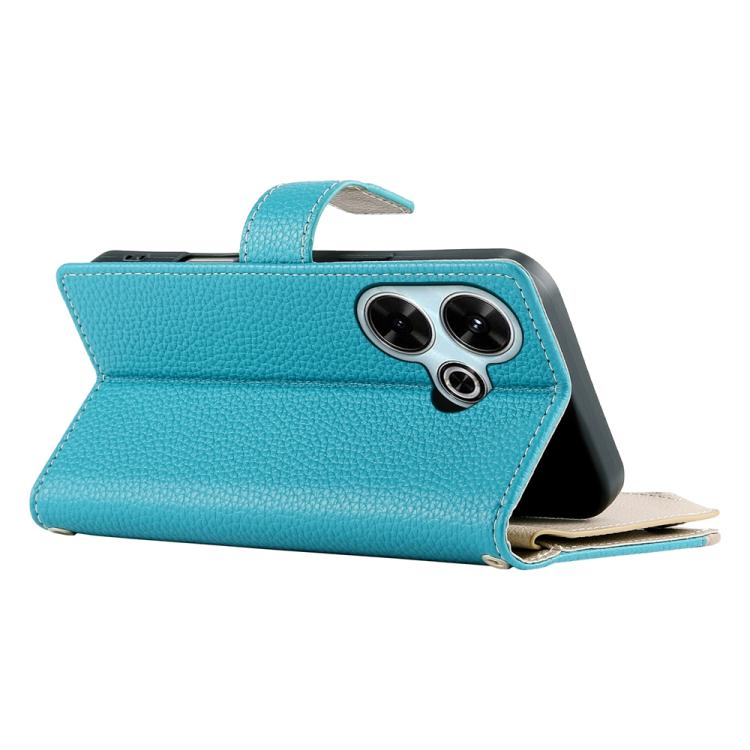 Funda de cuero con cremallera para Redmi 13 4G / 5G / Xiaomi Poco M6 4G, con costuras, múltiples tarjetas y correa corta (azul)