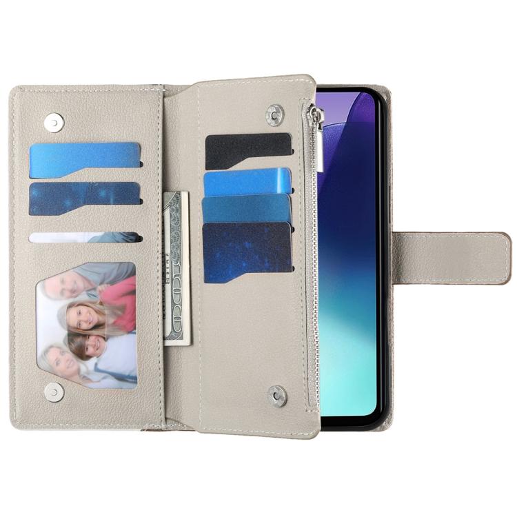 Funda de cuero con cremallera para Redmi 13C 4G / 5G / 13R / Xiaomi Poco C65, con costuras, múltiples tarjetas y correa corta (roja)