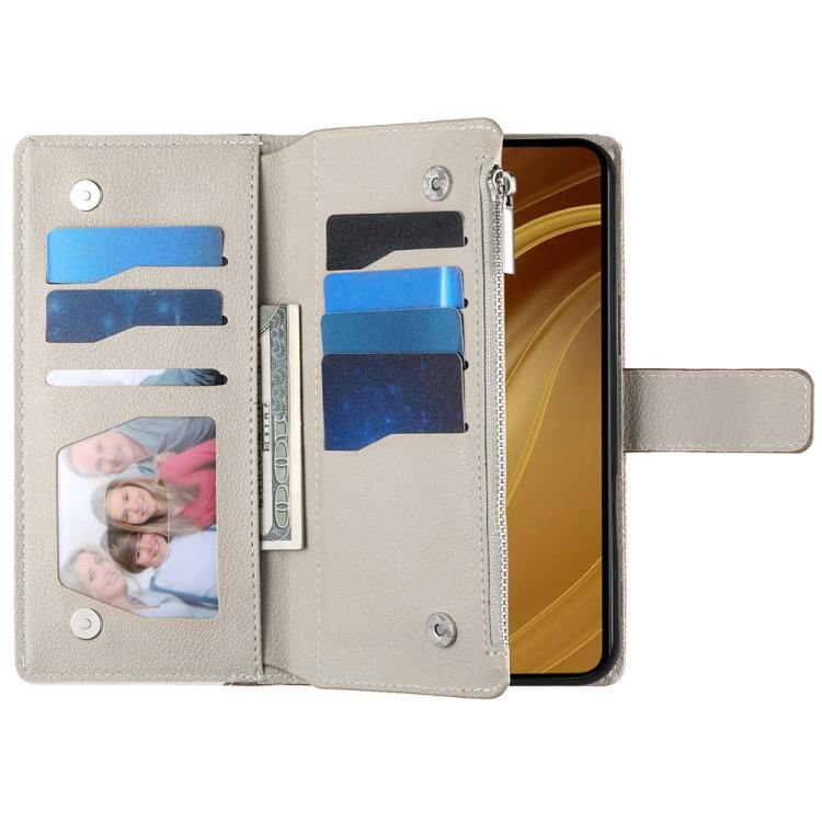 Funda de cuero con cremallera para Redmi A5 4G (171,7 mm) y Xiaomi Poco C71, con costuras, múltiples tarjetas y correa corta (roja)
