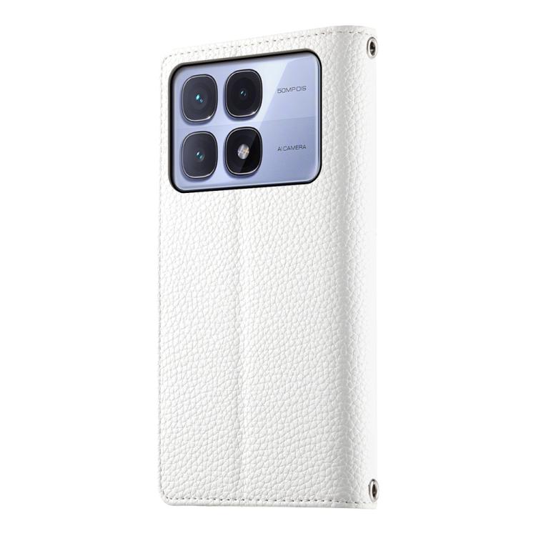 Funda de cuero con cremallera para Redmi K70 Ultra, con múltiples tarjetas y costuras, con correa corta (blanca)