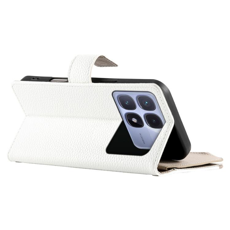 Funda de cuero con cremallera para Redmi K70 Ultra, con múltiples tarjetas y costuras, con correa corta (blanca)