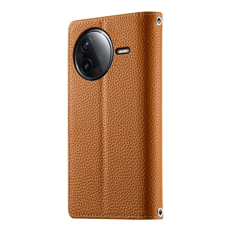 Funda de cuero con cremallera y múltiples tarjetas para Redmi K80 / K80 Pro / Poco F7 Pro, con costuras y correa corta (marrón)