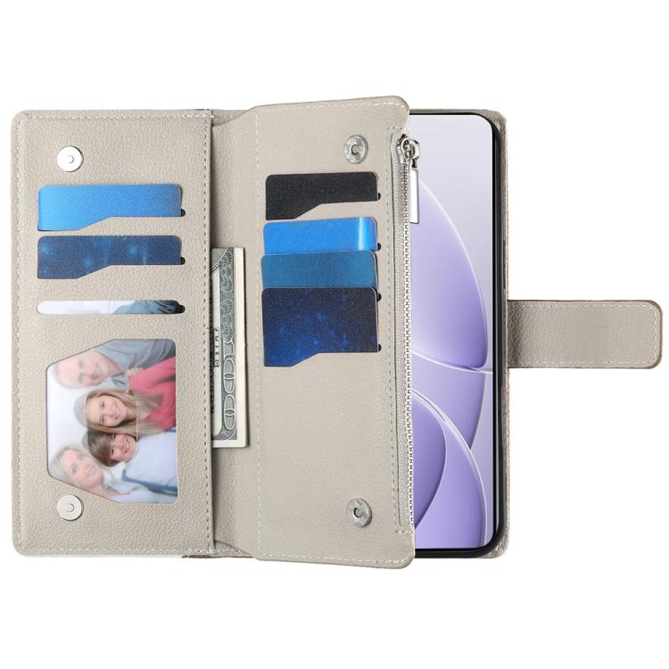 Funda de cuero con cremallera y múltiples tarjetas para Redmi K80 / K80 Pro / Poco F7 Pro, con costuras y correa corta (marrón)