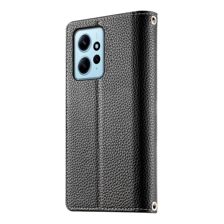 Funda de cuero con cremallera para Redmi Note 12 4G Global / Note 12R Pro, con costuras, para múltiples tarjetas y correa corta (negra)