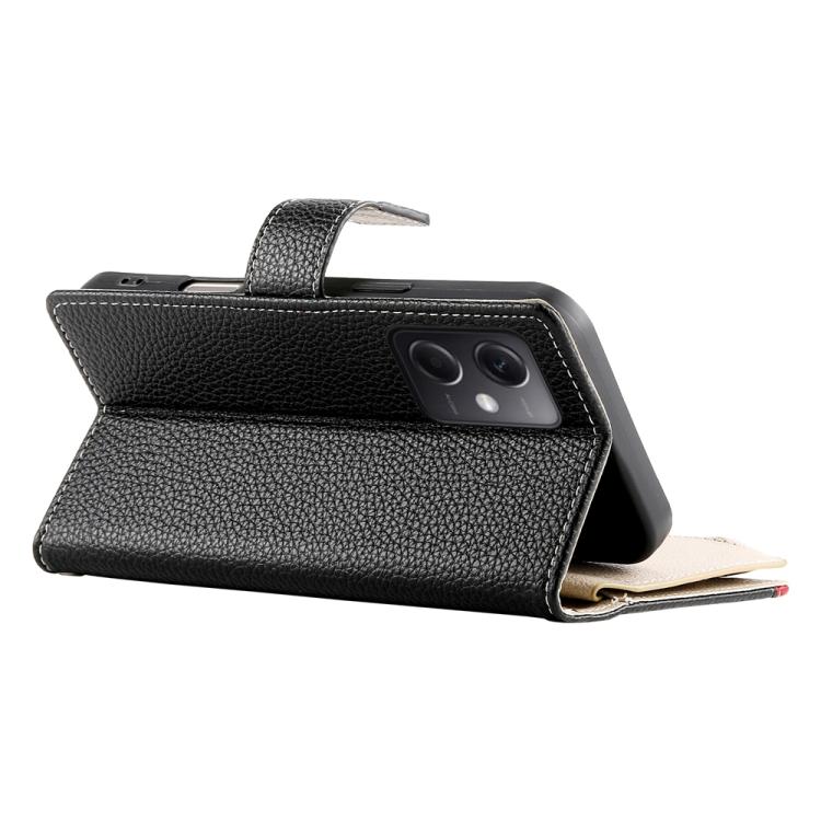 Funda de cuero con cremallera para Redmi Note 12 5G Global / Xiaomi Poco X5, con costuras, para múltiples tarjetas y correa corta (negra)