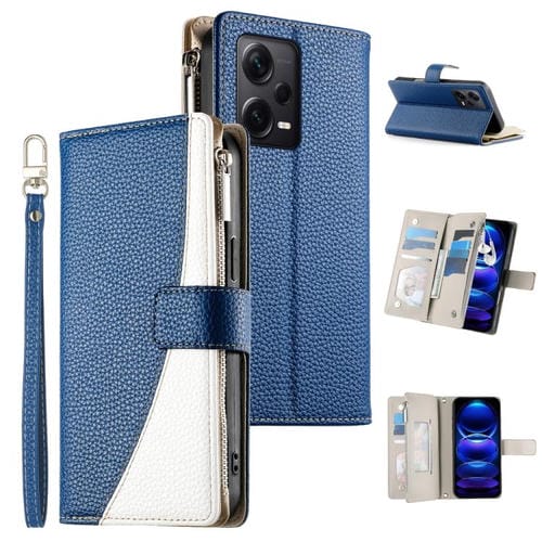 Funda de cuero con cremallera para Redmi Note 12 Pro+ Global / Note 12 Explorer, con costuras, múltiples tarjetas y correa corta (azul oscuro)