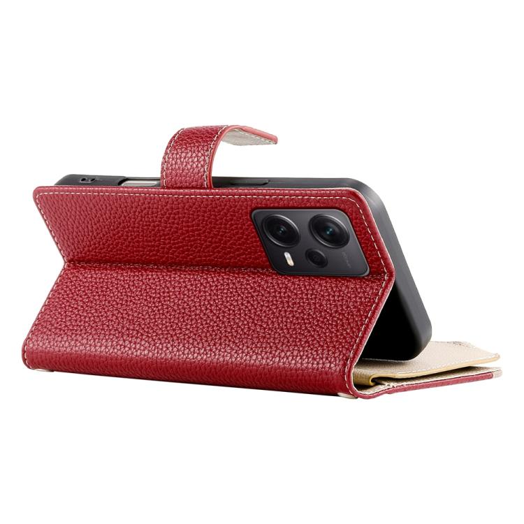 Funda de cuero con cremallera y múltiples tarjetas para Redmi Note 12 Pro+ Global / Note 12 Explorer, con costuras y correa corta (roja)