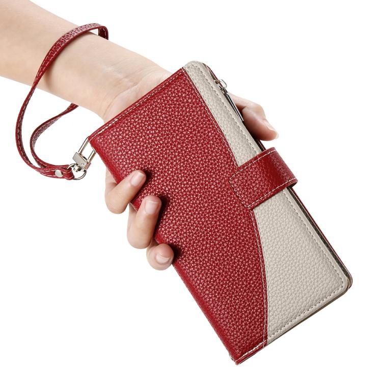 Funda de cuero con cremallera y múltiples tarjetas para Redmi Note 12 Pro+ Global / Note 12 Explorer, con costuras y correa corta (roja)
