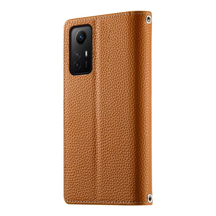 Funda de cuero con cremallera para Redmi Note 12S 4G / Note 11 4G, con costuras globales y múltiples tarjetas, con correa corta (marrón)
