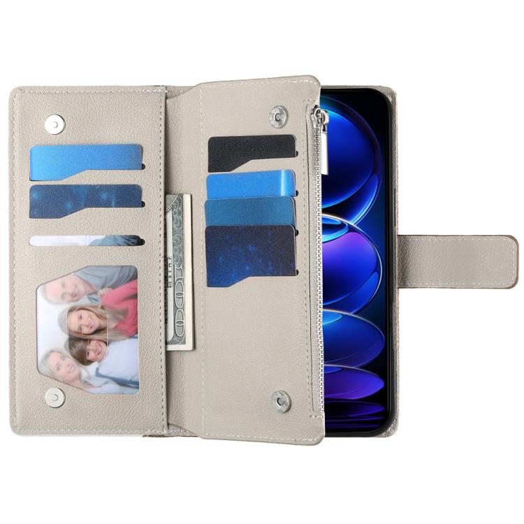 Funda de cuero con cremallera para Redmi Note 12S 4G / Note 11 4G, con costuras globales y múltiples tarjetas, con correa corta (marrón)
