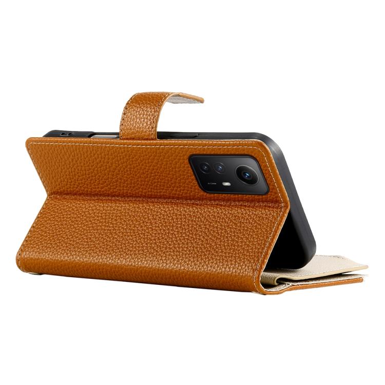 Funda de cuero con cremallera para Redmi Note 12S 4G / Note 11 4G, con costuras globales y múltiples tarjetas, con correa corta (marrón)