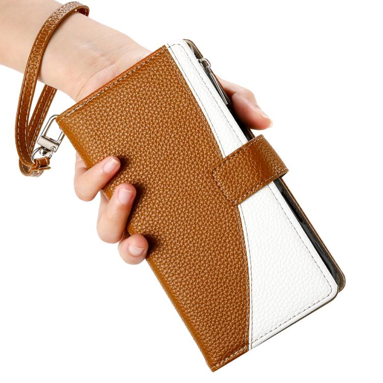 Funda de cuero con cremallera para Redmi Note 12S 4G / Note 11 4G, con costuras globales y múltiples tarjetas, con correa corta (marrón)