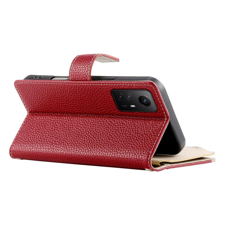 Funda de cuero con cremallera para Redmi Note 12S 4G / Note 11 4G, con costuras globales, múltiples tarjetas y correa corta (roja)