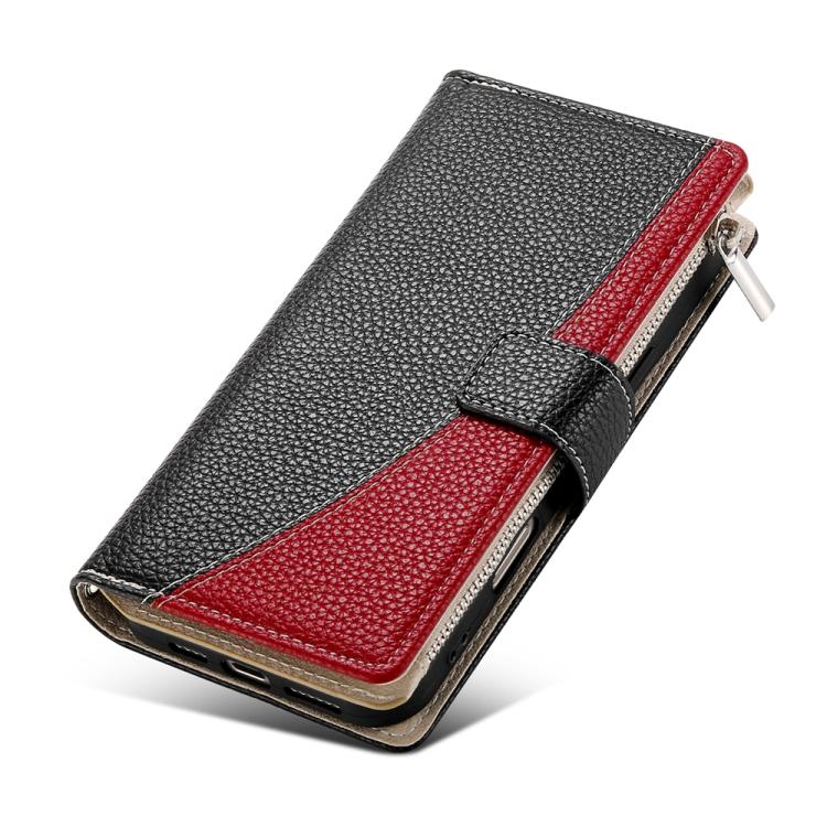 Funda de cuero con cremallera para Redmi Note 13 5G, con costuras globales y múltiples tarjetas, con correa corta (negra)