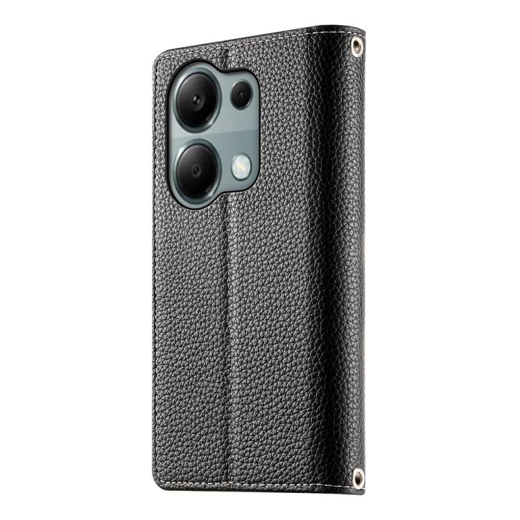 Funda de cuero con cremallera para Redmi Note 13 Pro 4G / Poco M6 Pro, con costuras, para múltiples tarjetas y correa corta (negra)