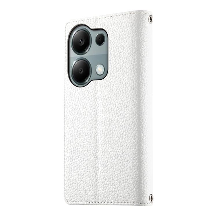 Funda de cuero con cremallera para Redmi Note 13 Pro 4G / Poco M6 Pro, con costuras, para múltiples tarjetas y correa corta (blanca)
