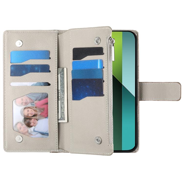 Funda de cuero con cremallera para Redmi Note 13 Pro / Xiaomi Poco X6, con costuras, para múltiples tarjetas y correa corta (azul oscuro)
