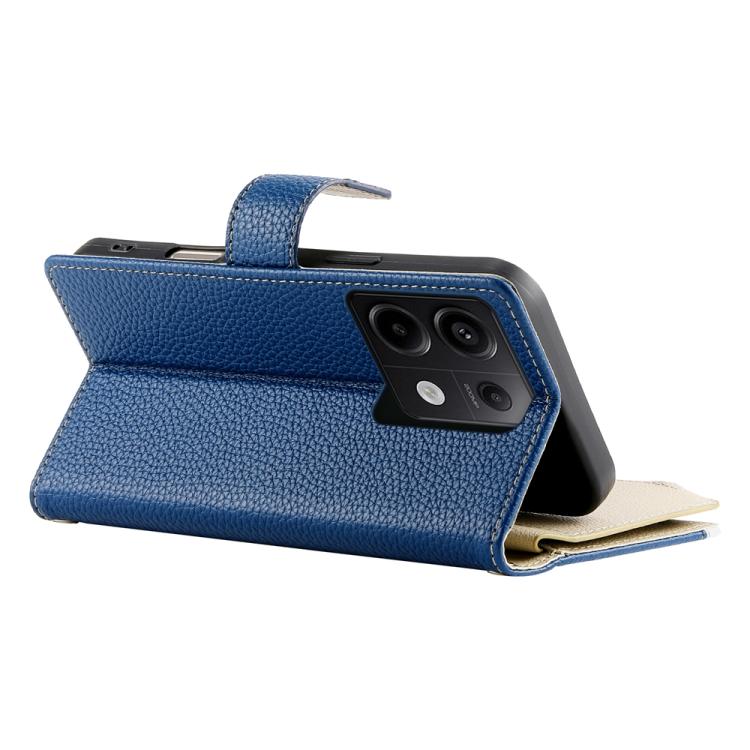 Funda de cuero con cremallera para Redmi Note 13 Pro / Xiaomi Poco X6, con costuras, para múltiples tarjetas y correa corta (azul oscuro)