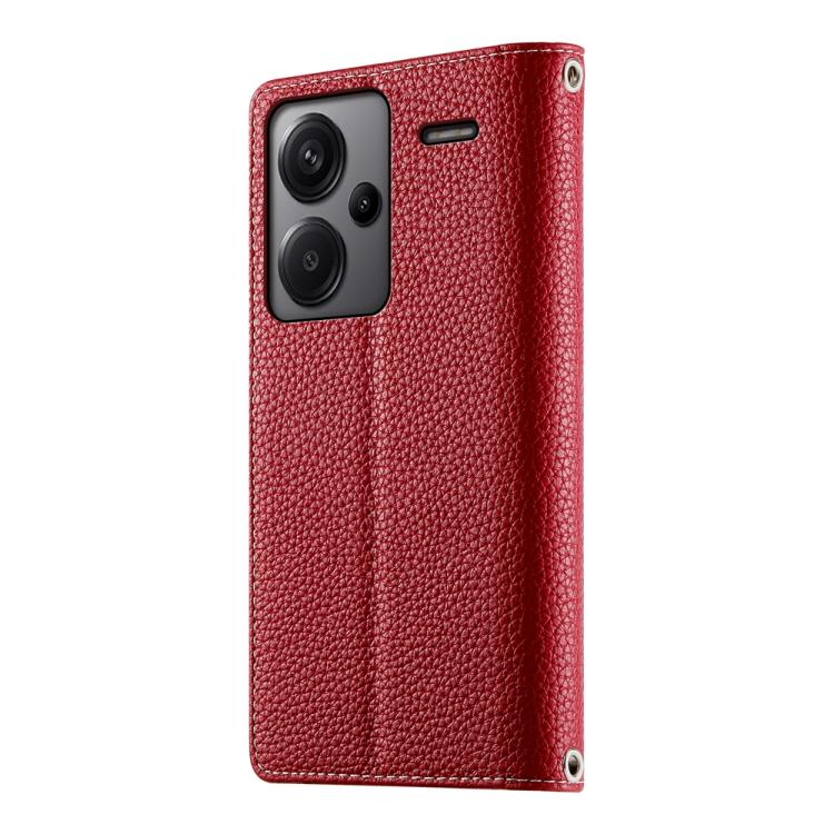 Funda de cuero tipo billetera con cremallera para Redmi Note 13 Pro+, con costuras globales y múltiples tarjetas, con correa corta (roja)