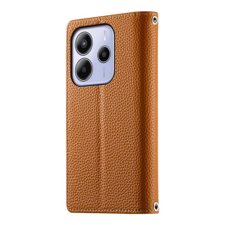 Funda de cuero con cremallera para Redmi Note 14 4G (163,25 mm), con múltiples tarjetas y correa corta (marrón)