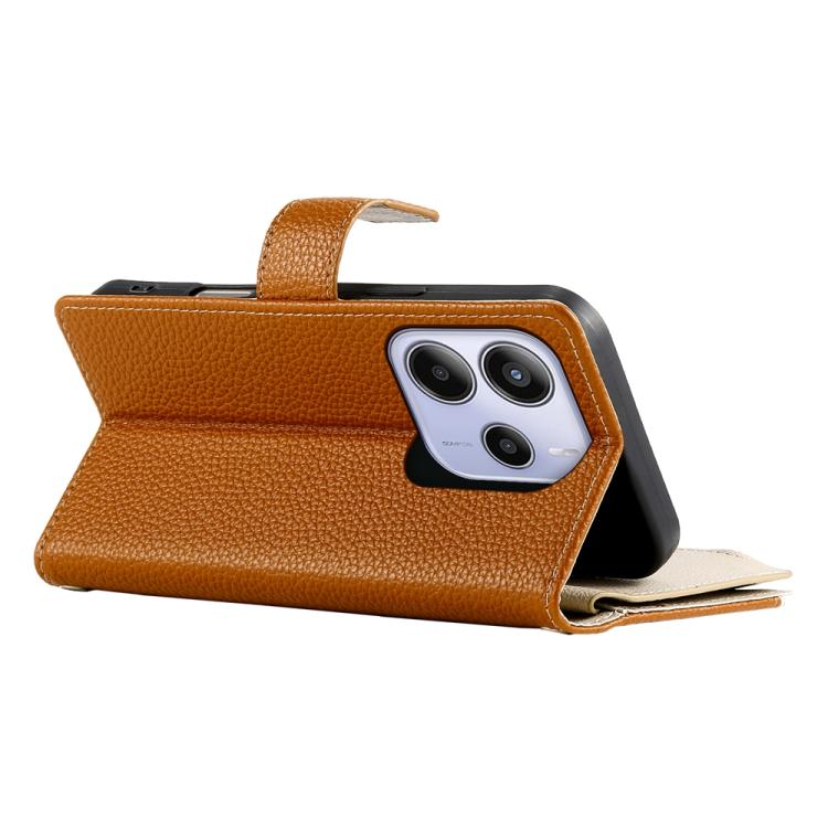 Funda de cuero con cremallera para Redmi Note 14 4G (163,25 mm), con múltiples tarjetas y correa corta (marrón)