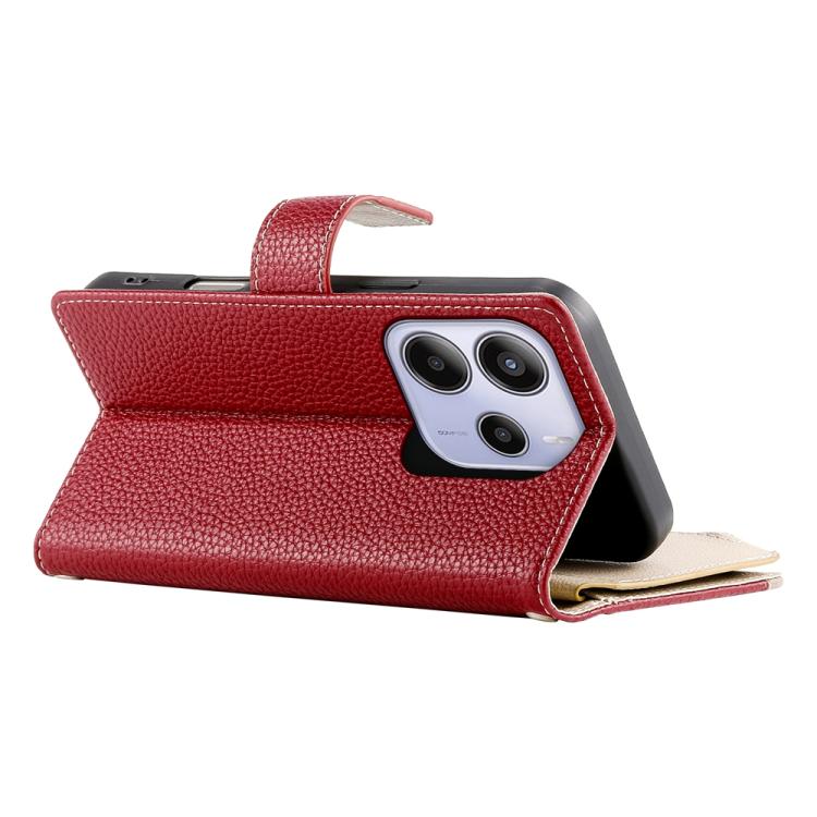 Funda de cuero con cremallera para Redmi Note 14 4G, 163,25 mm, con múltiples tarjetas y correa corta (roja)