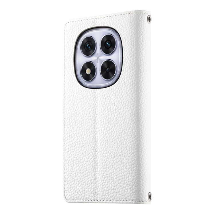 Funda de cuero con cremallera para Redmi Note 14 Pro 5G / Note 14 Pro+ 5G, con costuras, para múltiples tarjetas y correa corta (blanca)
