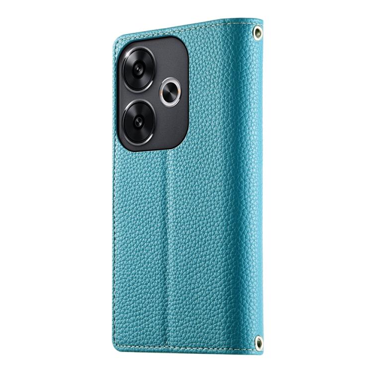Funda de cuero con cremallera para Redmi Turbo 3 y Xiaomi Poco F6, con costuras, para múltiples tarjetas y correa corta (azul)