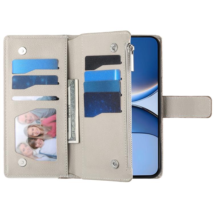 Funda de cuero con cremallera y múltiples tarjetas para Redmi Turbo 4 Pro y Xiaomi Poco F7 con costuras y correa corta (marrón)