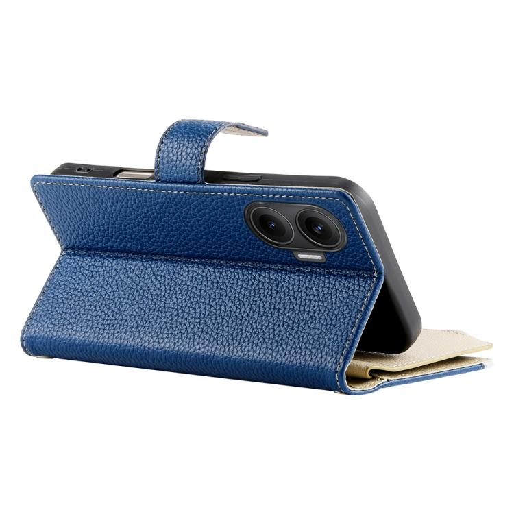 Funda de cuero con cremallera para Redmi Turbo 4 Pro y Xiaomi Poco F7, con costuras, para múltiples tarjetas y correa corta (azul oscuro)