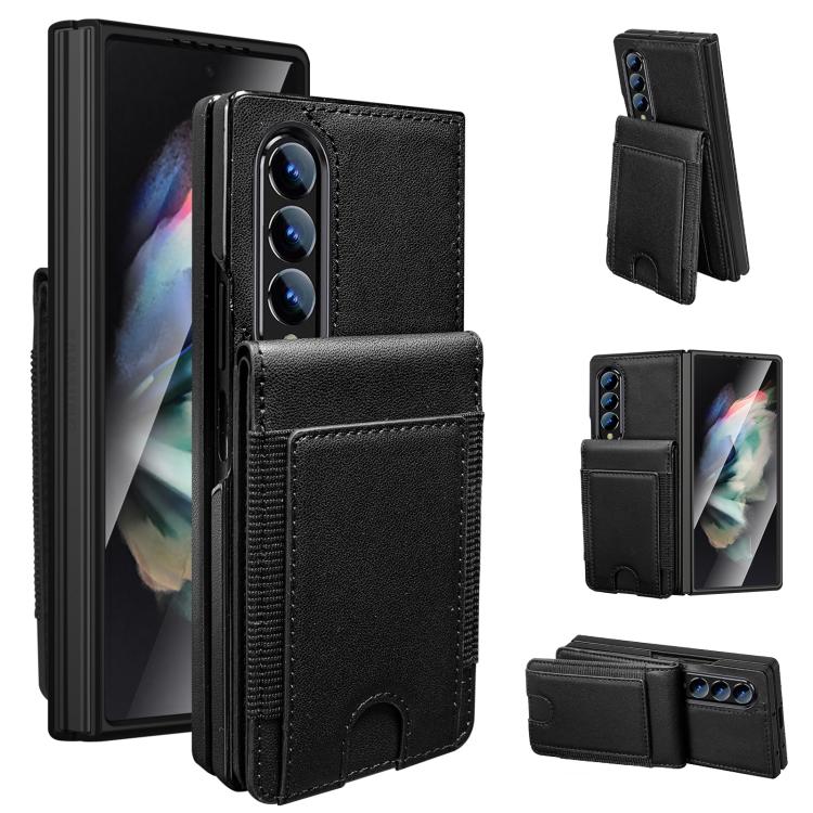 Funda de cuero con película templada integrada para Samsung Galaxy Z Fold3 (negro)