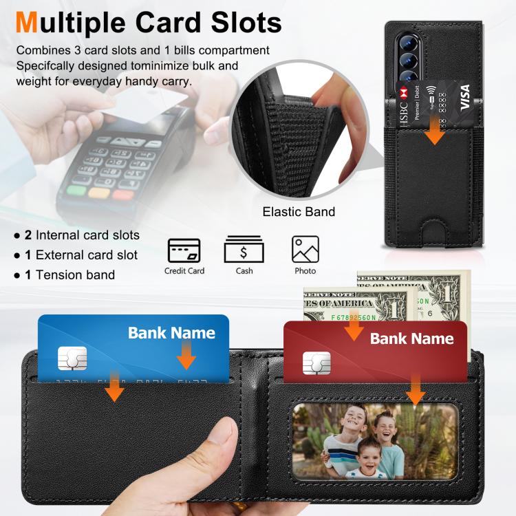 Funda de cuero con película templada integrada para Samsung Galaxy Z Fold3 (negro)