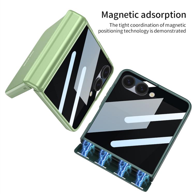 Funda con tapa magnética de cobertura total para Samsung Galaxy Z Flip7 5G con película de privacidad integrada GKK (plateada)