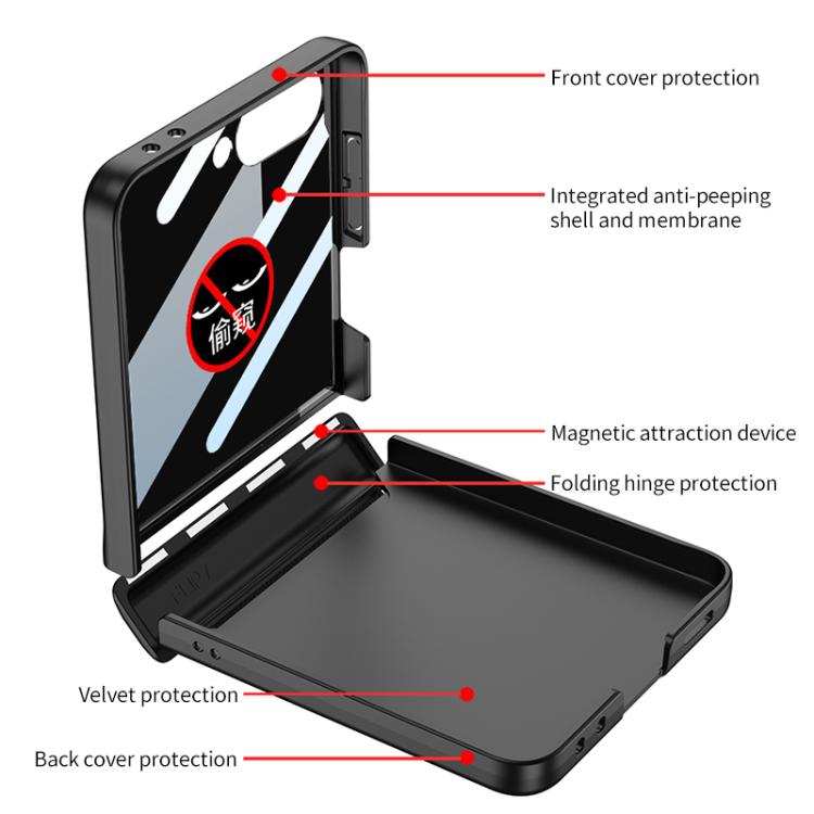 Funda con tapa magnética de cobertura total para Samsung Galaxy Z Flip7 5G con película de privacidad integrada GKK (naranja)