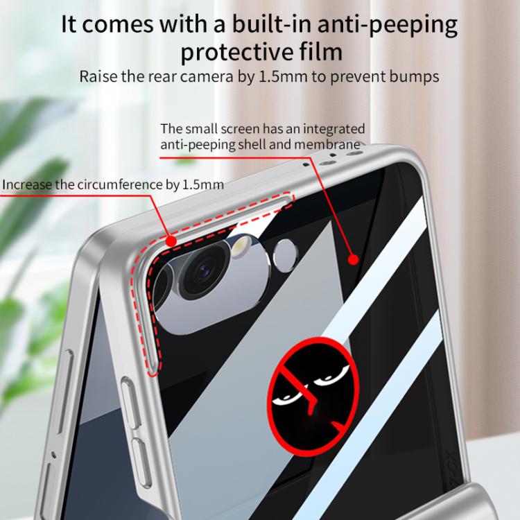 Funda con tapa magnética de cobertura total para Samsung Galaxy Z Flip7 5G con película de privacidad integrada GKK (plateada)