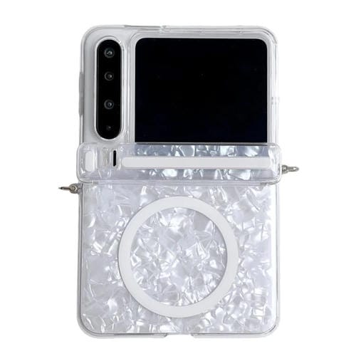 Funda MagSafe con textura perlada y hebilla lateral para Huawei Pura X (blanca)