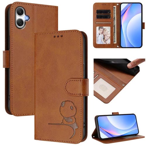 Funda de cuero con relieve RFID y cordón para Samsung Galaxy A07 4G (marrón)