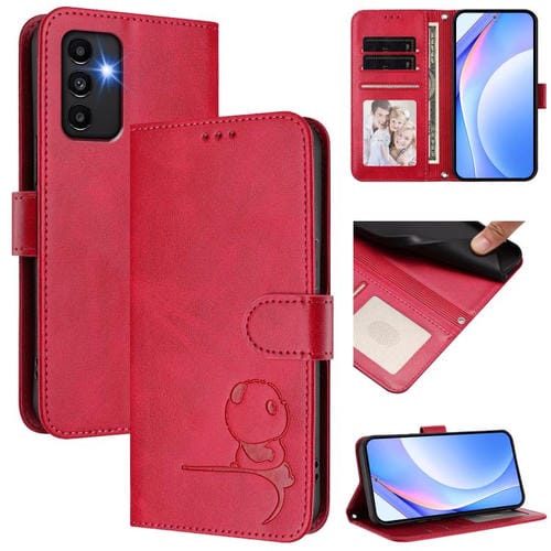 Funda de piel con estampado RFID y cordón para Samsung Galaxy A13 5G/4G (rosa y rojo)