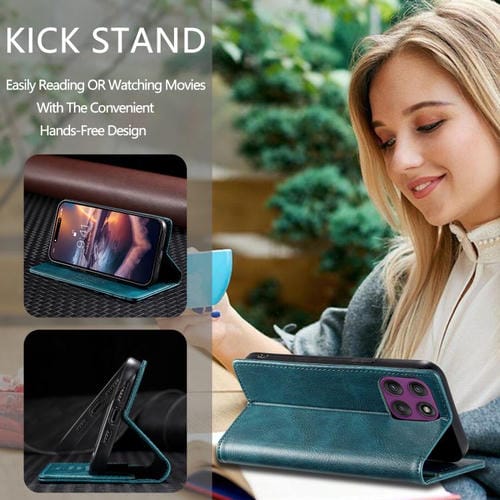 Funda de cuero magnética con textura retro RFID para Motorola Edge 60 Pro (verde)