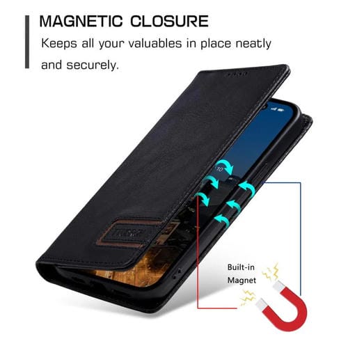 Funda de cuero magnético con textura retro RFID TTUDRCH para Motorola Edge 60 Pro (negro)